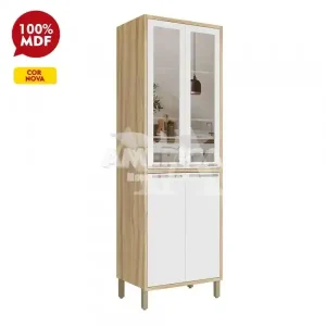 PANELEIRO CRISTALEIRA RONIPA REFLECTA SYRAH 220CM AMENDOA/BRANCO