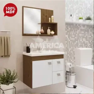 GABINETE P/ BANHEIRO MGM ISA 55CM C/ CUBA E ESPELHEIRA AMENDOA / BRANC