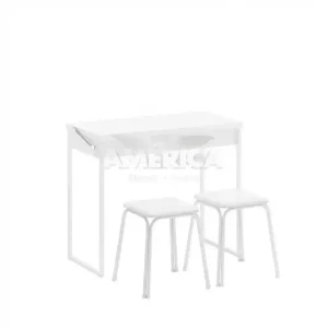 MESA CARRARO DOBRAVEL 1590 C/2 BANQUETAS BRANCO C/TUBO BRANCO