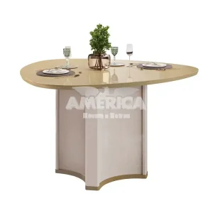 MESA DJ CHANEL 136X136 TAMPO ORGANICO C/VIDRO OFF WHITE/DOURADO