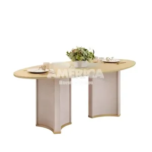 MESA DJ LIZ 218X108 TAMPO ORGANICO C/VIDRO OFF WHITE/DOURADO